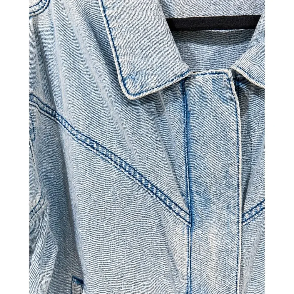 Denim Jacket Women‎ Large Cropped Bow Embroidered Applique Coquette Light Wash